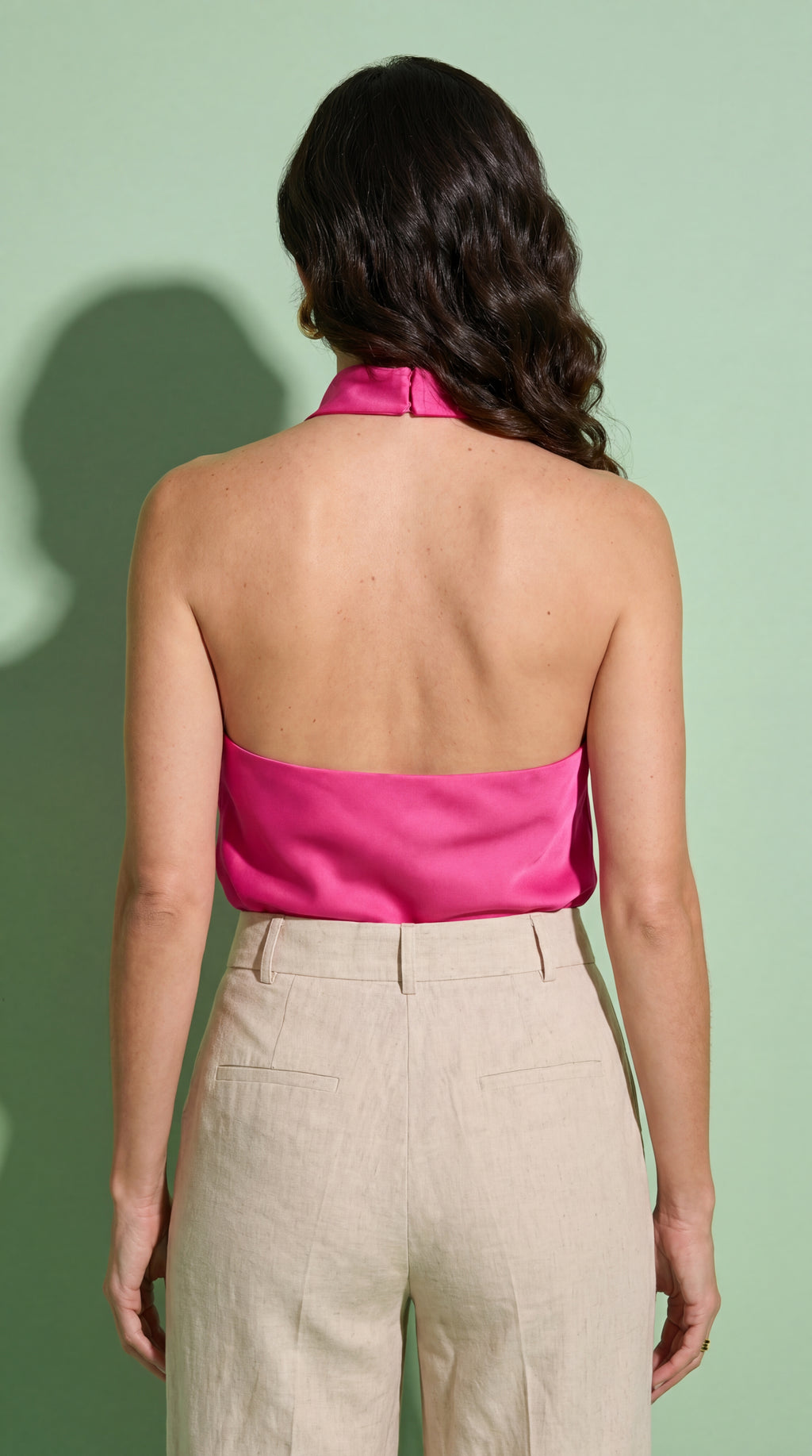 Casa Montiel / Top Satinado Fucsia Halter